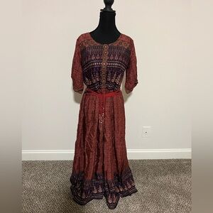 Misri Made in India Silk Boho Style Maxi Dress with Beading and rope belt Size L